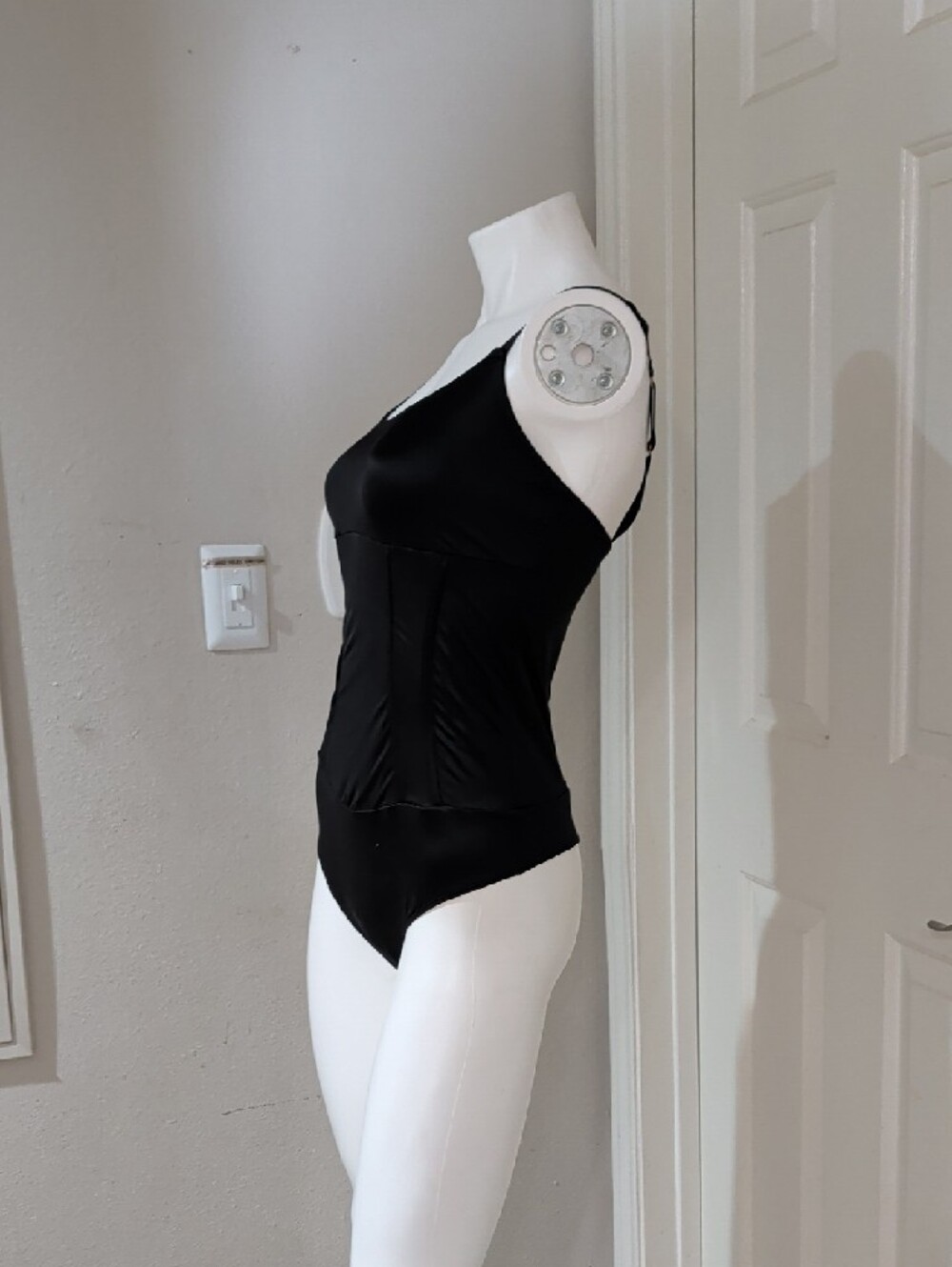Sofia Shapeware Sleek Black Satin Bodysuit XL New